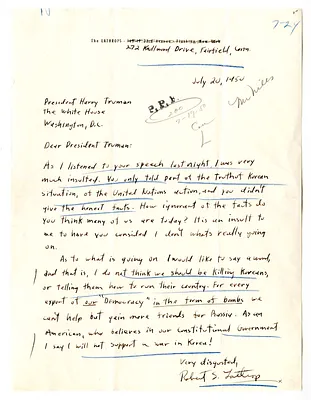 Letter from Robert S. Lathrop to President Harry S. Truman