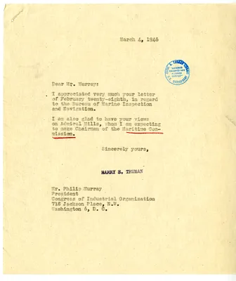 Correspondence Between President Harry S. Truman and Philip Murray