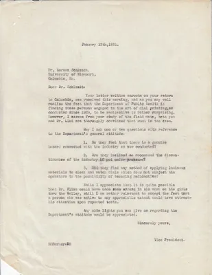Letters Sent to Dr. Herman Schlundt, January 12, 1931