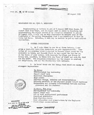 Memorandum from Ralph J. Watkins to Karl Bendetsen