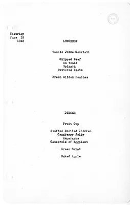 White House Luncheon and Dinner Menu