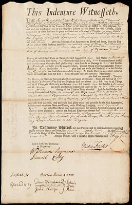 Sarah Haden indentured to apprentice with Elisha Foster of Boston, 4 June 1755