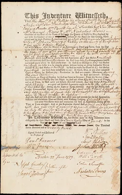 Francis Jenkins indentured to apprentice with Ethan Pomeroy [Pomroy] of Hadley, 22 June 1779