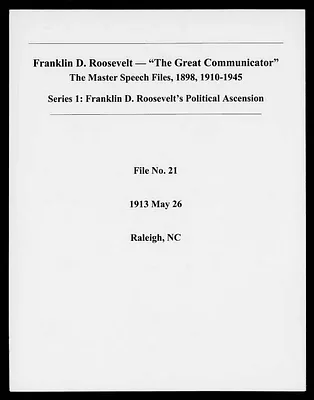 Raleigh, North Carolina (Speech File 21) of May 26, 1913