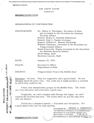 January 10, 1974 - Kissinger, Senators Bartlett, Fannin, Hansen