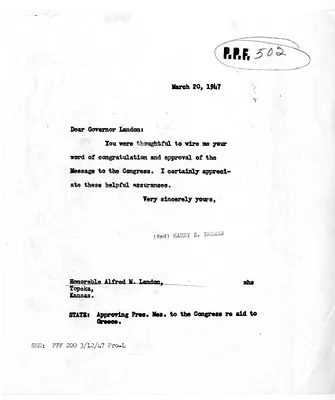 Letter from President Harry S. Truman to Alf Landon
