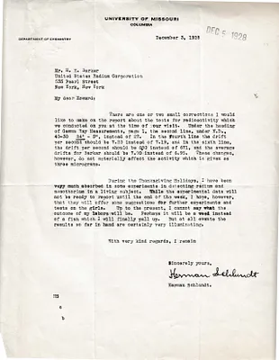 Letters Received to H.H. Barker, December 3, 1928