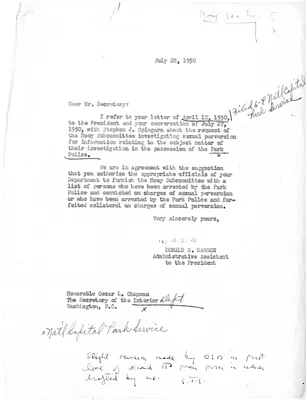 Letter from Donald S. Dawson to Secretary of the Interior Oscar L. Chapman
