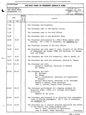 President Gerald R. Ford's Daily Diary, February 18, 1976