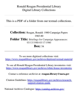 Briefings for Campaign Appearances: 03/13/1980-03/17/1980
