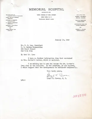 Letters Received to C.B. Lee, January 13, 1940