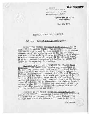 Memorandum from Acting Secretary of State Joseph Grew to President Harry S. Truman
