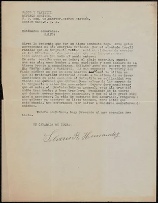 Silverio R. Hernández typed letter signed, in Spanish, to Sacco-Vanzetti Defense Committee, [1924?]