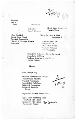 White House Luncheon and Dinner Menu