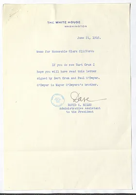 Memorandum from David Niles to Clark Clifford with Attachment