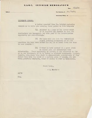 Memorandum to Mr. Viedt [H.B. Viedt], July 16, 1924