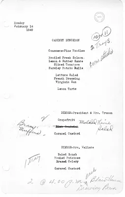 White House Luncheon and Dinner Menu