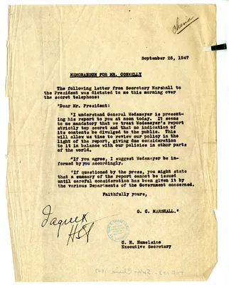 Memorandum from Carlisle Humelsine to Matthew Connelly