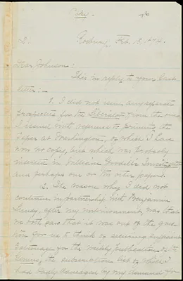 Letter from William Lloyd Garrison, Roxbury, [Mass.], to Oliver Johnson, Feb. 15, 1874