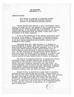 War Department Press Release