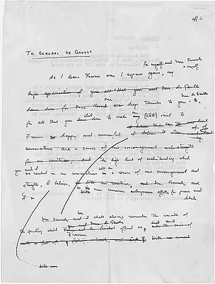 Draft letter to President of France Charles de Gaulle from President John F. Kennedy upon departure from France