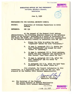 Memorandum from James S. Lay, Jr. to the National Security Council with Attachment