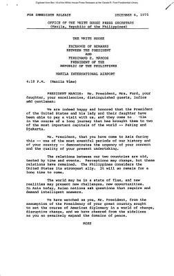 Exchange of Remarks between the President and Ferdinand E. Marcos President of the Philippines, Manila International Airport [Ford Speech or Statement]