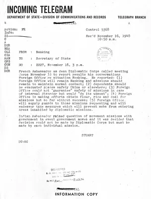 Telegram from John Leighton Stuart to Secrertary of State George C. Marshall