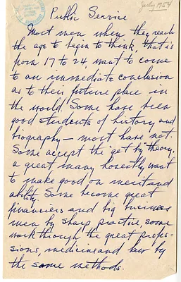 Longhand Note of Former President Harry S. Truman
