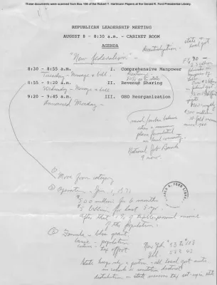 White House - Congressional Leadership Meeting, 8/8/69 (includes Ford notes)