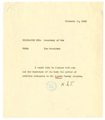 Correspondence Between President Harry S. Truman and Secretary of War Robert Patterson