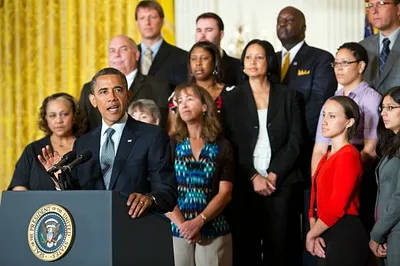 President Barack Obama speaks before a crowd