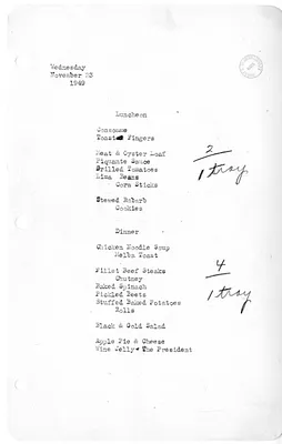 White House Luncheon and Dinner Menu
