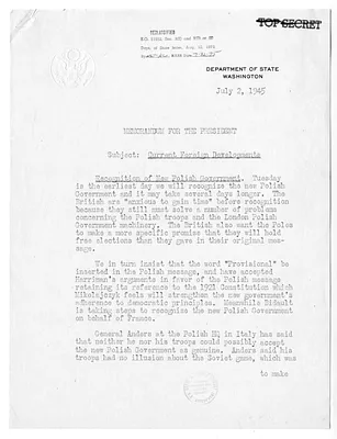 Memorandum from Acting Secretary of State Joseph Grew to President Harry S. Truman