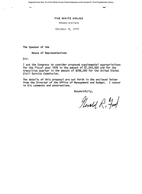 Materials on Request to Congress for Supplemental Appropriations for the U.S. Civil Service Commission [Letter]