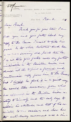 Letter from Oliver Johnson, No. 27 Park Place, New York, [N.Y.], to Francis Jackson Garrison, and William Lloyd Garrison, Feb. 2, 1875