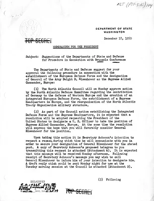 Memorandum from Acting Secretary of State James Webb to President Harry S. Truman, with Attachments