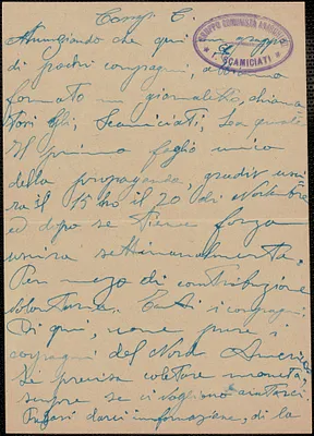 I. Scamiciati (Grouppo Comunista Anarchico) autograph letter signed, in Italian, to [Sacco-Vanzetti Defense Committee], Buenos Aries, Argentina, October 12, 1927