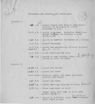 Travel Itinerary for Speaking Trip of Former President Harry S. Truman