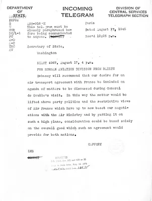 Telegram from Jefferson Caffery to Secrertary of State James Byrnes