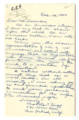 Letter from Reta Knopf to President Harry S. Truman