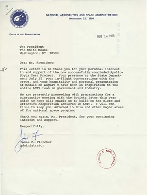 Letter from James Fletcher to President Gerald Ford Regarding the Apollo-Soyuz Test Project