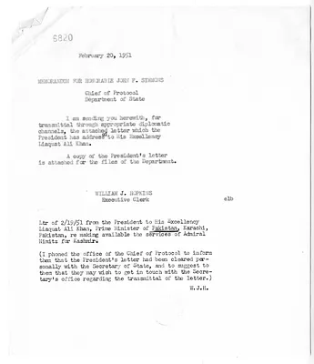 Letter from M. A. H. Ispahani to President Harry S. Truman, with a Reply to Prime Minister Liaquat Ali Khan, with Related Material