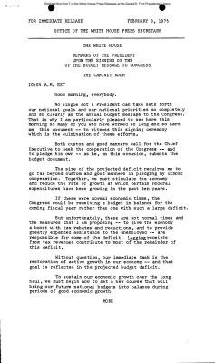 Remarks of the President upon the Signing of the of the Budget Message to Congress [Ford Speech or Statement]