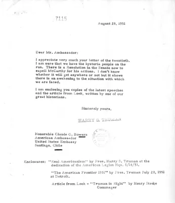 Correspondence Between President Harry S. Truman and Ambassador Claude Bowers