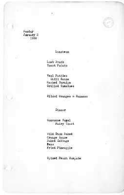 White House Luncheon and Dinner Menu