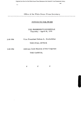 President's Schedule, Thursday, April 10, 1975