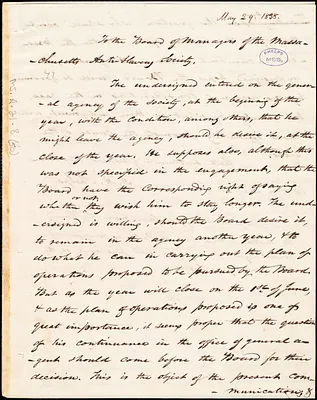 Copy of letter from Amos Augustus Phelps, Boston, to William Cogswell and Masachusetts Anti-Slavery Society. Board Members, May 29. 1838