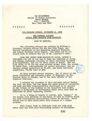 War Department Press Release