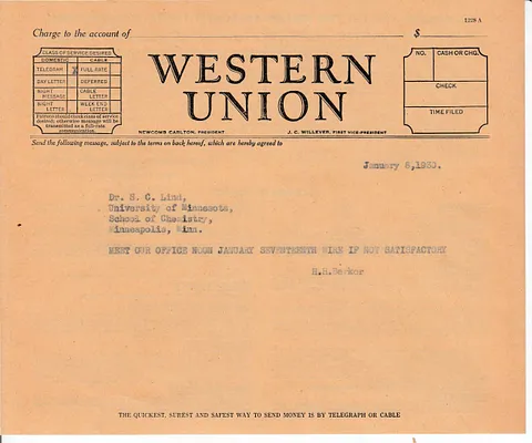 Telegram to S.C. Lind, January 8, 1930